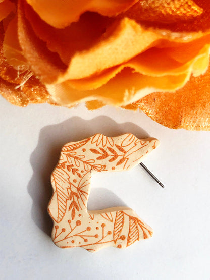 Earrings Wheatley - Cream Hoop Earrings with Orange Fall Silkscreen Design