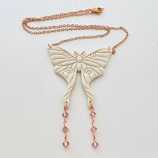 Moth Bicone Crystal Necklace 16”