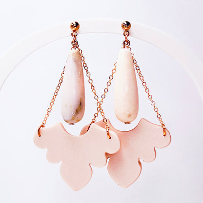 Pale Pink Pearl Polymer Clay Earrings with Teardrop Beads