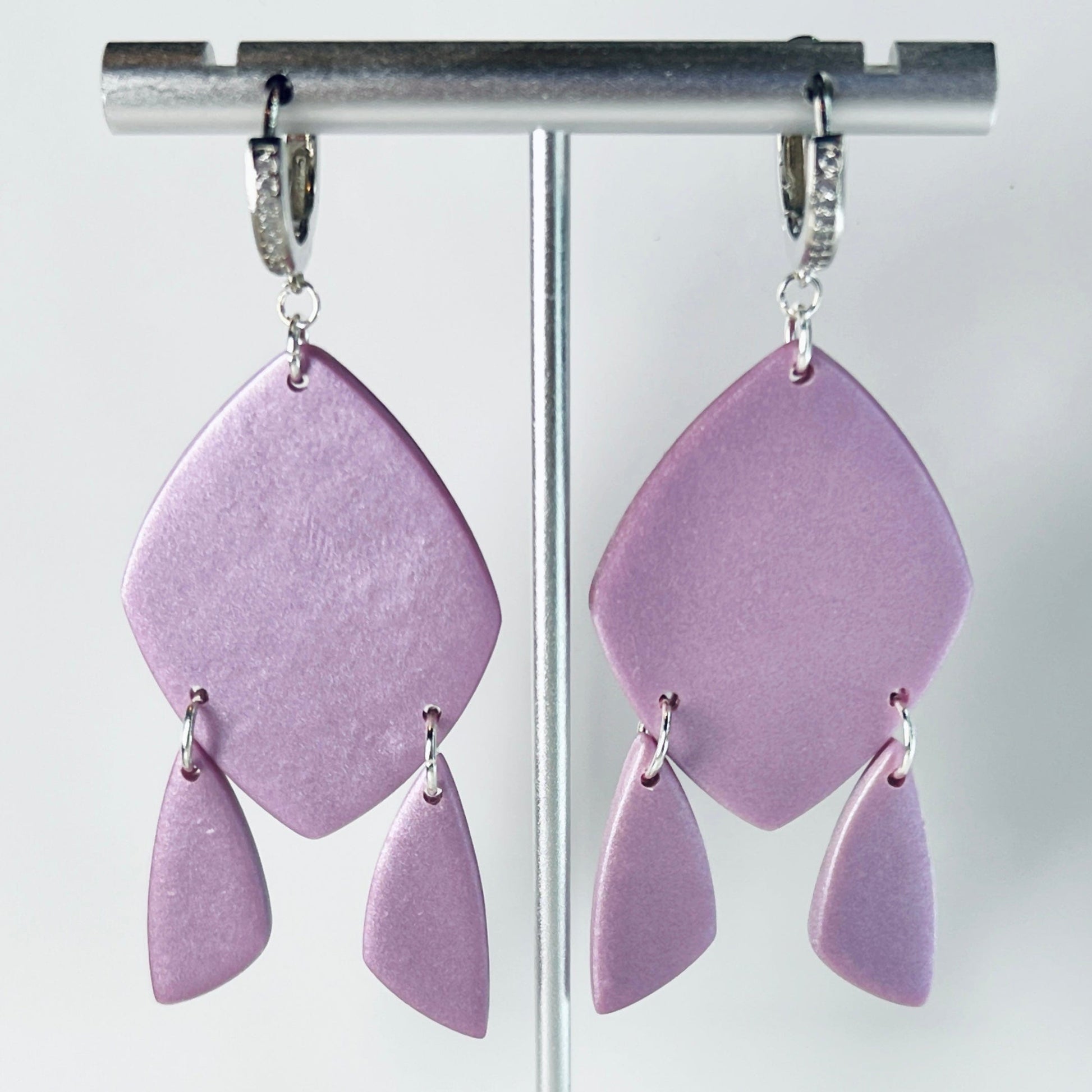 Earrings Priya - Purple Satin Diamond Triangle Dangle Earrings