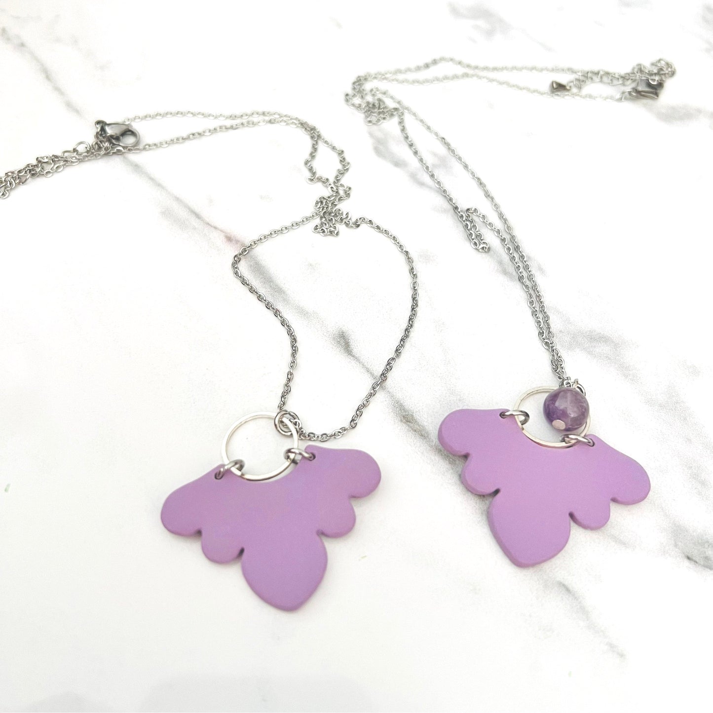 Purple Scallop & Silver Circle Necklace